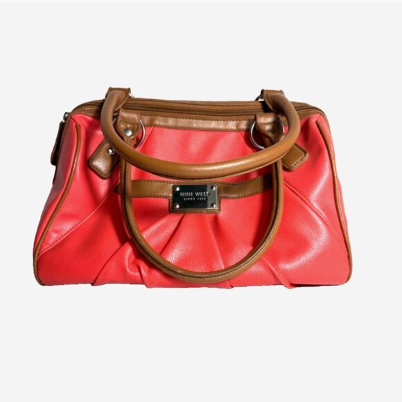 Nine West Orange Satchel Purse Brown Handles EUC - Picture 3 of 7